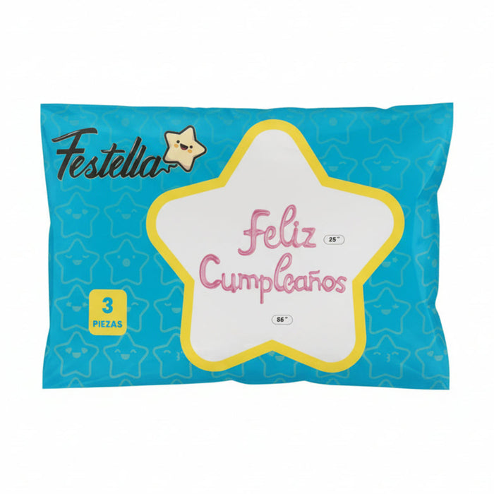 Letrero Kit Globos Feliz Cumpleaños Festella 3 Piezas Fucsia