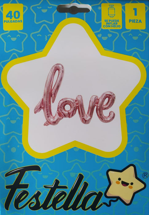 Globo Letrero Love Dorado Rosa 40" Festella