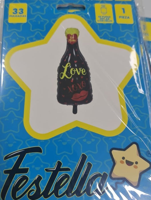 Botella De Champaña 33" Love Xoxo Negra