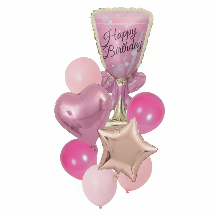 Bouquet de Globos copa de champaña Happy Birthday x 8 piezas