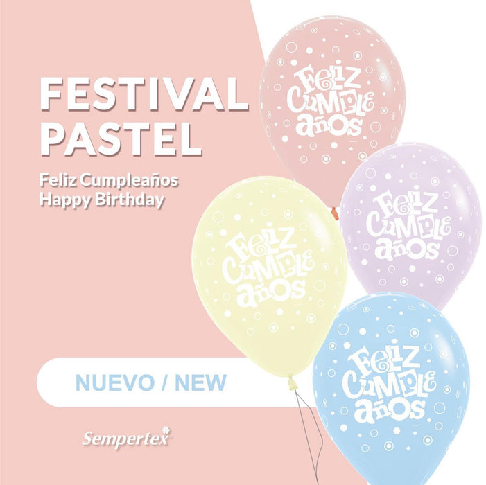 Globo Infinity Feliz Cumpleaños Festival Pastel Mate Surtido R12 x 12