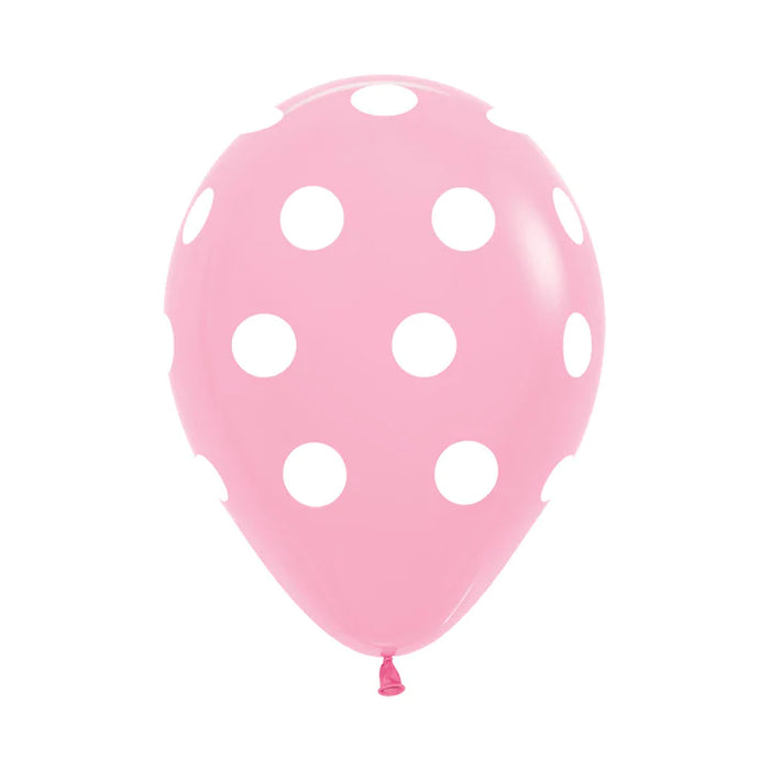 Globo Infinity Polka Blanco F Rosado R12 x 12